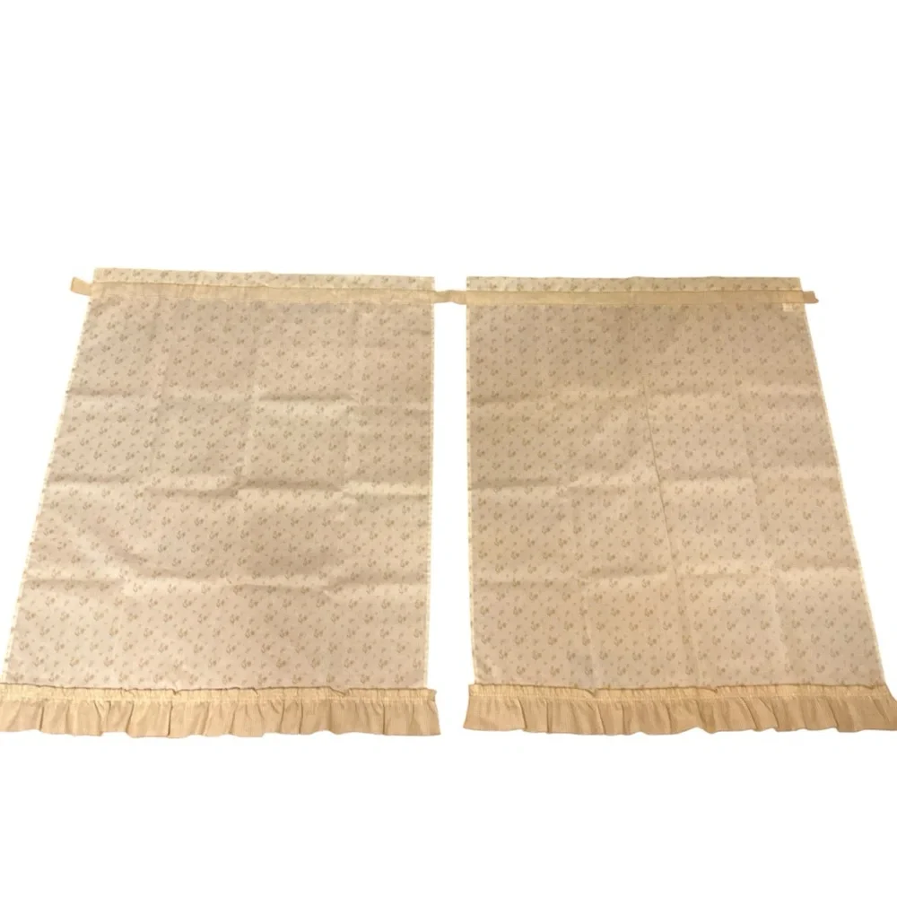 VINTAGE Rooster Curtains for one Window Complete Country Farmhouse Cottage Tan +